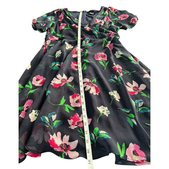 Dkny Knot Puff Sleeve Chiffon Fit Flare Short Sleeve Dress Blue Floral Sz 10 - Picture 6 of 11